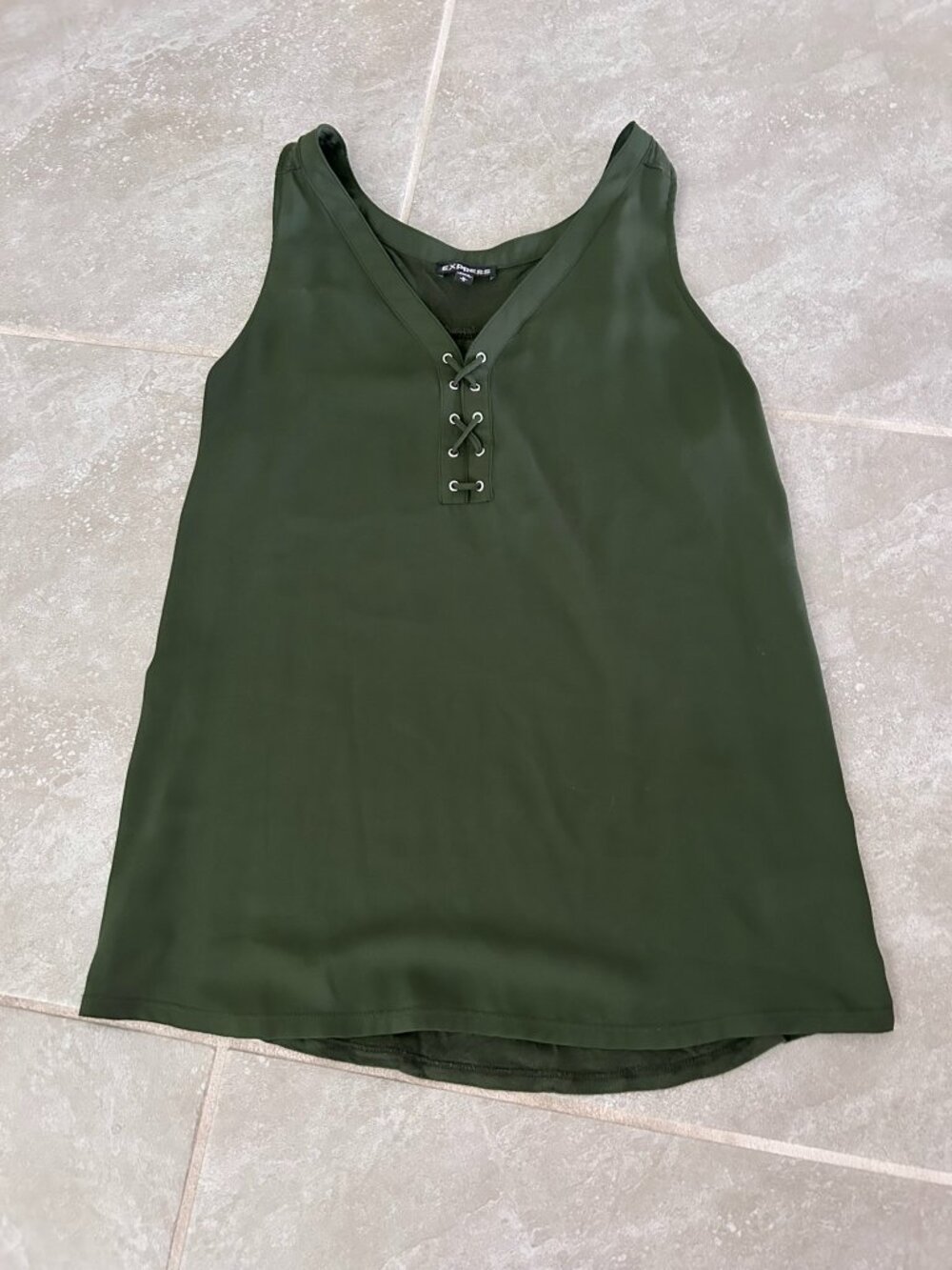 Express 2016 Olive Green Tank Top Medium Lace-Up V-Neck